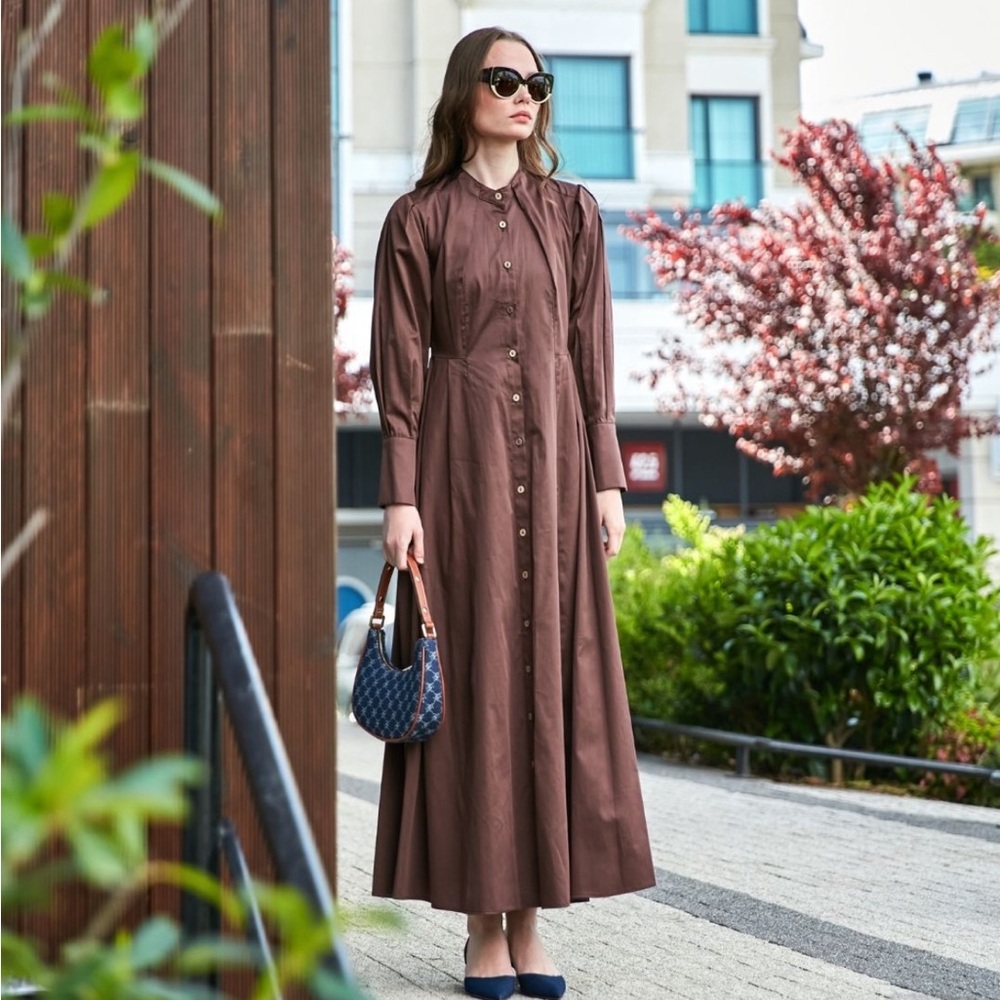 Garzia Brown Cotton Poplin Maxi Dress, Size 1